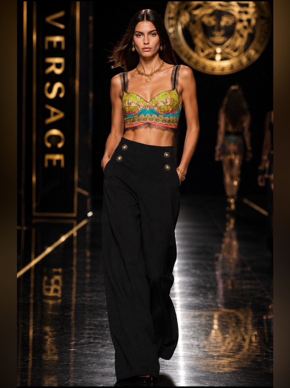 VERSACE Wide Leg Pants w/ Medusa Buttons sz small